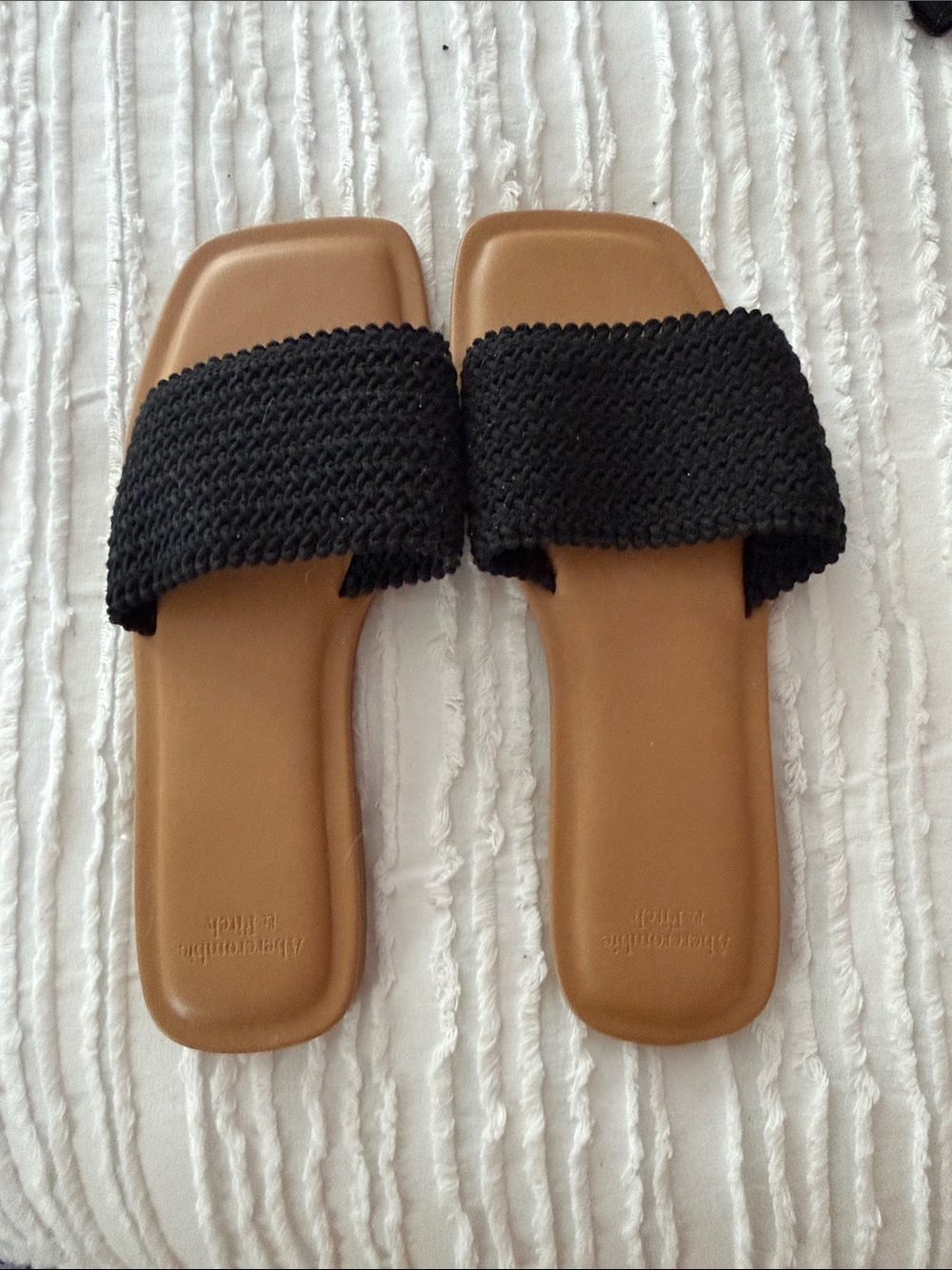 Woven Black Slide Sandals with Brown Footbed never worn!!